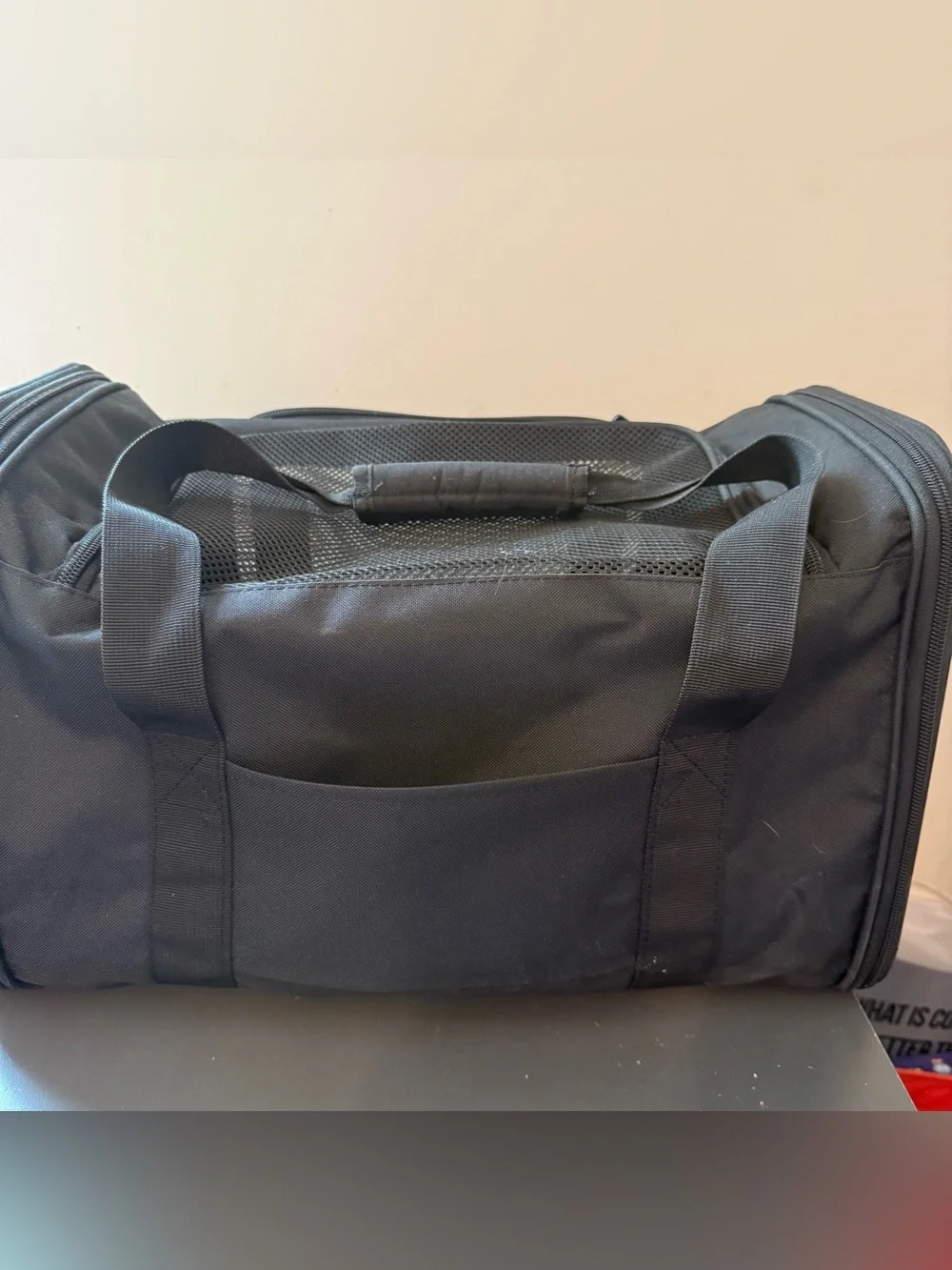 Men's Black Duffel Bag with Mesh Panel and Adjustable Strap